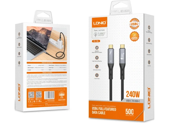LDNIO TC11C Thunderbolt 4 Certified USB C to USB C Cable, 8K/4K Display/40Gbps / 240W Super-Fast Charger Cable 1M - Black
